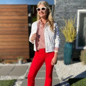 CAbi Kick Back Kick Flare crop Jean - Red - Size 12